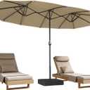 Suteck 15FT Patio Umbrella with Base Included - Double-Sided Outdoor Large Umbrella with & Crank Handle, UV & Fade Resistant Canopy for Poolside, Backyard, Deck and Market (Beige - with Base)
