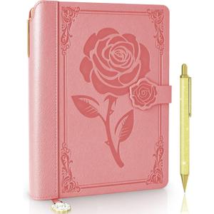 Aocii leather Journal for Women, A5 lined Daily Journal Notebook, Bullet Journaling for Writing, Hardcover Vintage Travel Journals, 224 Pages, Pen included (Pink)
