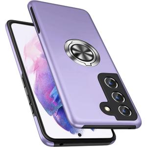 PELEPUES Shockproof Case for Samsung Galaxy S21 5G, [Built-in Camera Cover] Military Grade Phone Case Cover with Embedded Metal Ring Stand Kickstand [Support Magnetic Car Holder] for S21, Purple