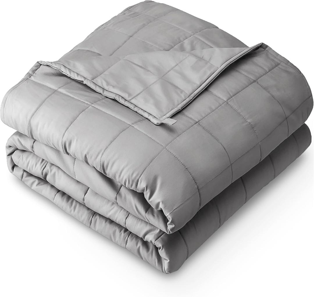 Bare Home Weighted Blanket All-Natural 100% Cotton with Nontoxic Glass Beads 80"x87" 25lbs, Light Grey