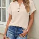4 x AUTOMET Womens Waffle Knit Henley Tops for Summer Daily Wear Dressy Casual Office (S)