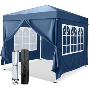 VINGLI 10'x10' Pop Up Canopy Tent with Sidewalls, Outdoor Gazebo Canopy Tent, Patio Event Tents Outdoor Commercial Canopy for Parties (Blue)
