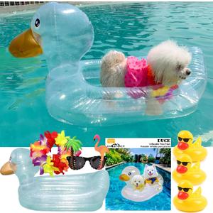 Dog Pool Float, Funny 6-in-1 Inflatable Dog Floats for Pool, Dog Raft for Small Dog, Puppy and Doggies, Clear Duck