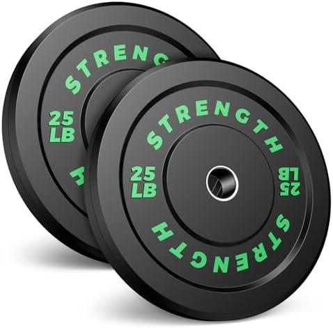 Rendpas 2-Inch Olympic Bumper Plates | 100% Virgin Rubber Low Bounce Barbell Weight for Home Gym Strength Training 25LB Pair