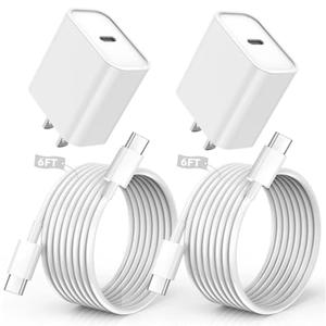 iPhone 17/16/15 Charger, USB-C Charger, 2-Pack 20W Type C Fast Wall Charge Power Adapter,6FT 60W USB-C to C Cable for iPhone Air/17Pro Max/15/16 Pro Max,iPad Pro 12.9/11 inch,iPad Air 5/4th, AirPods Pro