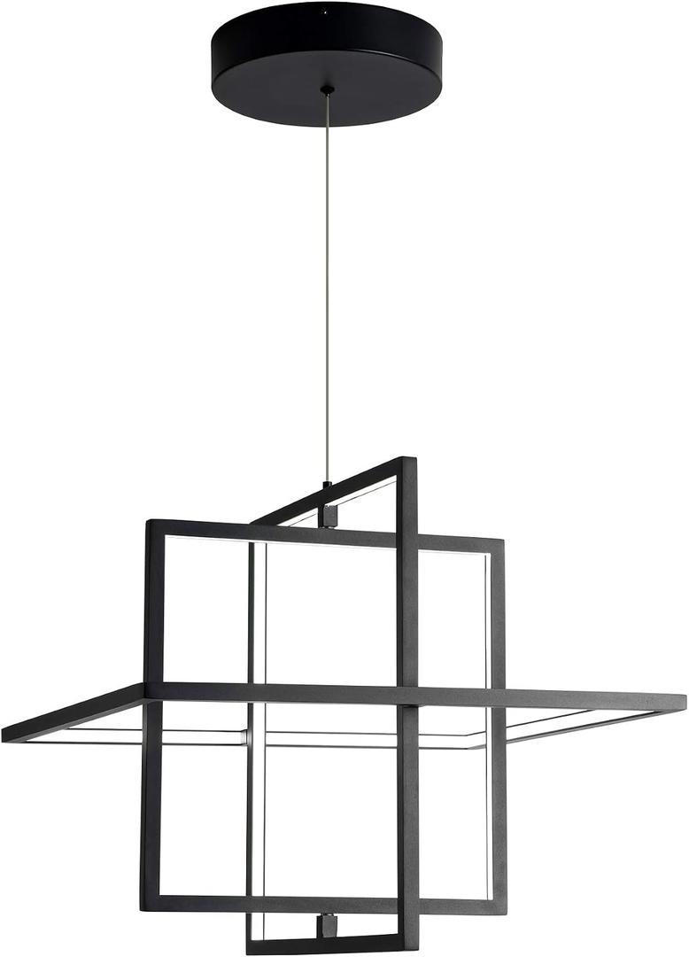 Modern LED Chandelier Led Pendant Light Square Contemporary Chandelier Hanging Light Dimmable for Living Room, Dining Room, Bedroom, Kitchen, Stydy Room 90W 6000K Cool Light (Black)