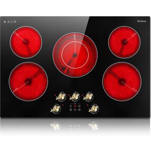 Karinear Electric Cooktop 30 Inch, 5 Burner Radiant Cooktop Knob Control, 30.3 inch