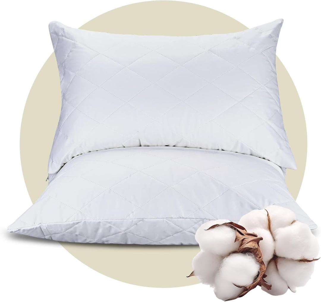 CoolShields Premium 100% Cotton Waterproof Pillow Protectors with Zipper, Breathable & Noiseless, Hypoallergenic Soft Skin-Friendly Surface for All-Night Comfort, Standard Size - 20x26 (2 Pack)