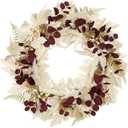 Fall Wreath for Front Door 24"-26" Artificial Maple Leaf Wreath with Burgundy Eucalyptus Beige Pampas Grass Berries Autumn Wreaths for Home Farmhouse Thanksgiving Harvest Halloween Fall Decor