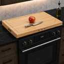 4-in-1 Noodle Board Stove Cover, Lightweight Wooden Stovetop Cover and Cutting Board for Electric, Glass, and Gas Stoves, Multi-Purpose Countertop Work Surface (Bamboo), 31"L x 20"W