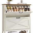 VASAGLE LIRY Collection - Shoe Storage Cabinet Organizer with 2 Flip Drawers, Freestanding Narrow Shoe Rack Cabinet for Entryway, Farmhouse Style, Fits 12 to 16 Pairs, Rustic White UHSC201W01, 9.4"D x 34.3"W x 34.6"H