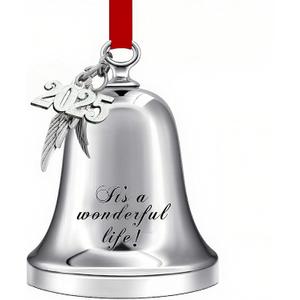 2025 Christmas Ornaments Bell Ornament with Red Ribbon Annual Christmas Tree Decoration Angel Bell Ornament with It's a Wonderful Life(Silver It's a Wonderful Life)