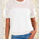 PRETTYGARDEN Women's 2025 Summer Crew Neck Short Sleeve Shirts Lace Going Out Sheer Mesh Crop Tops Dressy Casual Blouses (White, M)