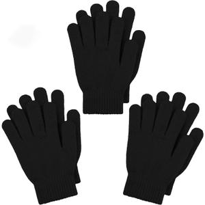 Cooraby 3 Pairs Kid's Winter Magic Gloves Thicken Knitted Cashmere Warm Gloves Children Stretchy Unisex Gloves for Boy Girl (Black)