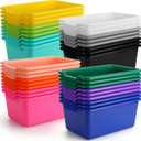Dandat 36 Pcs Plastic Cubby Storage Bins Colorful Classroom Cubby Organizer Book Bins for Classroom Library Bulk Stackable Toy Containers with Handles for Home Office Daycare Preschool (Bright Color)