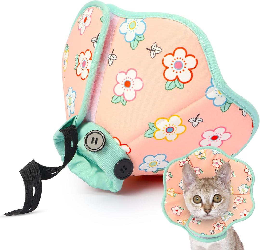 Cat Cone Collar Soft for Wound Healing for Small Cats(Singapura Devon Rex), Air Breathable Neck Recovery Cone Anti Scratch Licking, Adjustable Surgery Cat Head Cone Alternative Small (Circumference:5.1''-7.87''in), Green-Pink