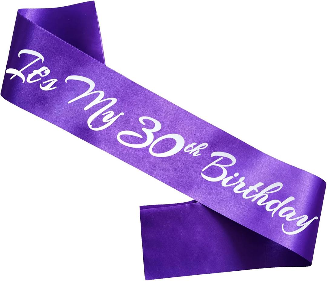 It's My 30th Birthday Sash, Purple Silver Birthday Sash for 30th Bday Party Supplies, Gifts for Women Bday Party Favors