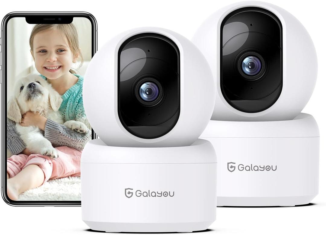 GALAYOU Indoor Security Camera 2K, 360 Degree 2.4G WiFi Home Security for Baby/Pet/Elder/Nanny with Night Vision, 24/7 SD Card Storage, Works with Alexa and Google Assistant G2-2Pack (2 Count (Pack of 1))