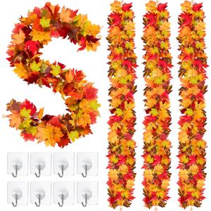 Fovths 4 Pack Maple Leaves Garland 5.8ft/Pc Artificial Fall Decorations Colorful Autumn Hanging Vine for Thanksgiving Halloween Fireplace Indoor Outdoor Decor