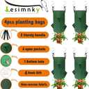 4Pack Upside Down Strawberry Planter, 3 Gallon Hanging Grow Bags for Tomato Vegetables 6 Planting Holes with 4 Hooks,Upside Down Strawberry Plant Hanger Vegetable Planting Bags for House (Dark Green)