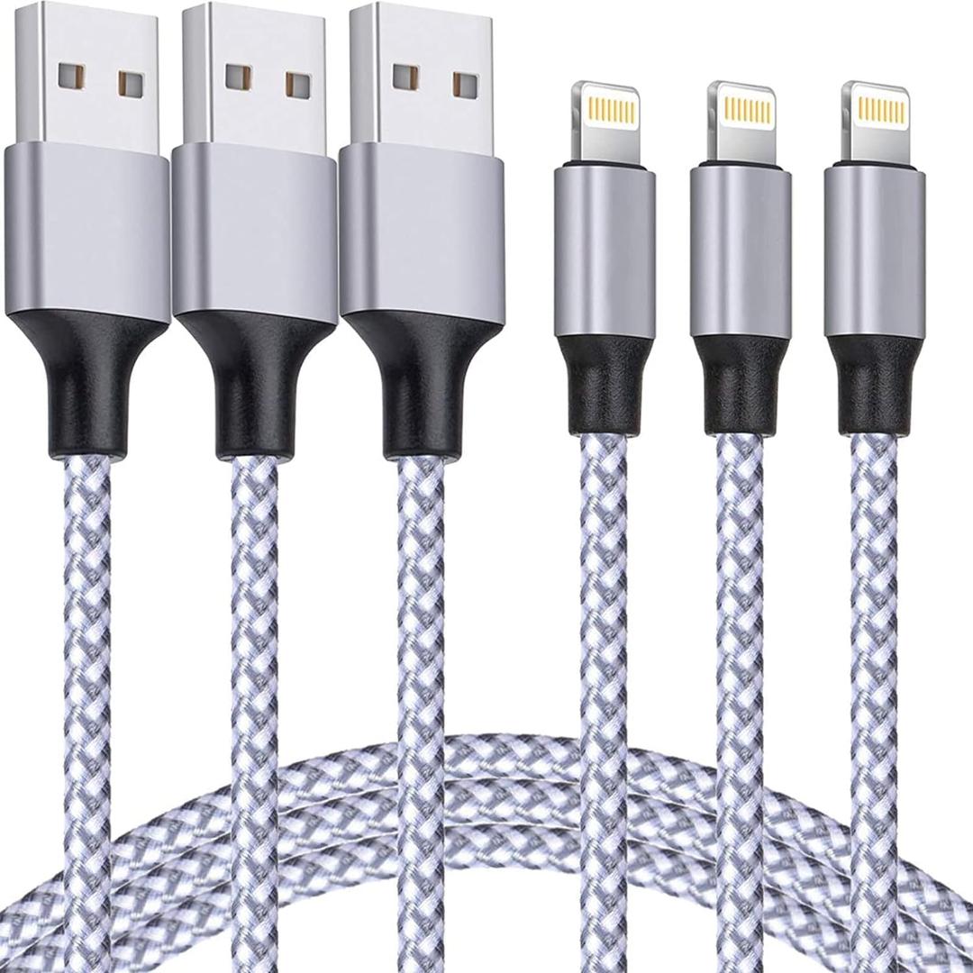 iPhone Lightning Cable 3Pack - 6FT Nylon Braided, MFi Certified, USB Fast Charger for iPhone 14/13/12/11 Pro Max/XS MAX/XR/XS/X/8/iPad