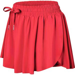Wsirmet Flowy Shorts for Women Butterfly Shorts 2 in 1 Athletic Workout Gym Biker Running Shorts with Pockets (Red, M)