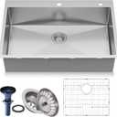 33 inch Topmount Handmade 18 Gauge Single Bowl Stainless Steel Kitchen Sink with Accessories in 33"Lx22"Wx10"D