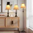 Vintage 3-Piece Table and Floor Lamp Sets with Brown Fabric Shades