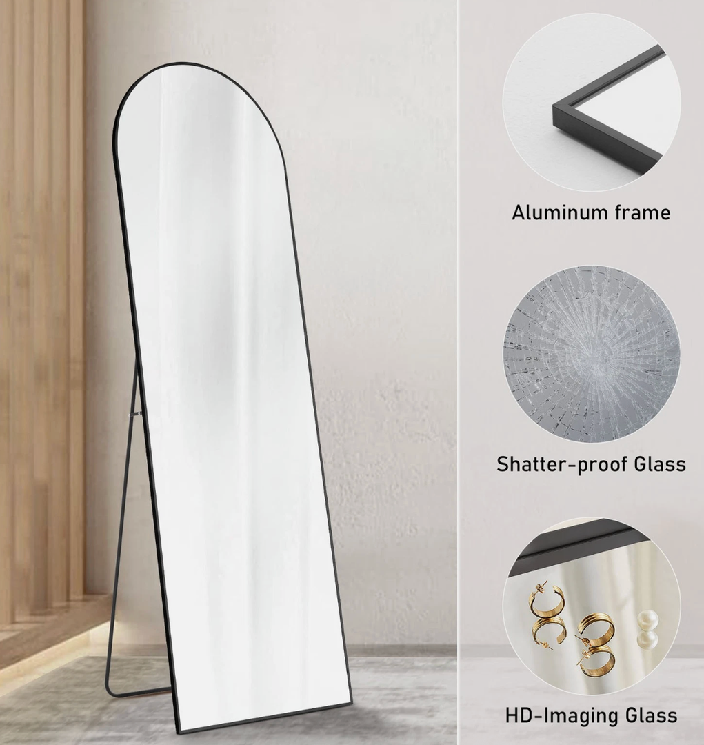 Floor Standing Mirror, Wall Mirror With Stand Aluminum Alloy Thin Frame