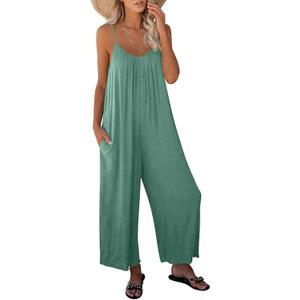 Dokotoo Women's Loose Sleeveless Jumpsuits Adjustable Spaghetti Strap Stretchy Long Pant Romper Jumpsuit with Pockets (XL)