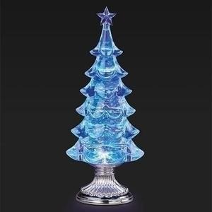 Roman, 13.5" H Lighted Swirl 6-Tier Christmas Tree with Silver Base, Confetti Lite Holiday Decoration, USB Powered Glitter Swirl Tabletop Tree with LED Lights