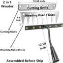 2 in 1 Weeding Rake w/ 60'' Handle, 8-Teeth Garden Weed Puller Tool Heavy Duty Gardening Tool for Lawn, Flower Beds, Cultivating & Soil Aeration (1, Chrome)