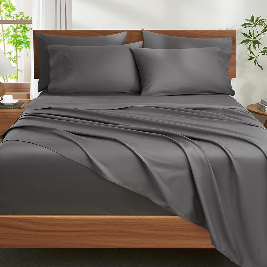 Ivellow 100% Egyptian Cotton Sheets King Size Set - 1200 Thread Count 6 PC 18" Deep Pocket King Size Bed Sheet SetDurable Hotel Quality Luxury Soft Breathable Grey Cooling Sheet Sets Bedding