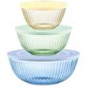 Pyrex Colors Tinted 6-PC Full Set, Small/Medium/Large Glass Mixing Bowls With Lids, Nesting Space Saving Set of Bowls For Prepping and Baking, 1.3QT, 2.3QT & 4.5QT