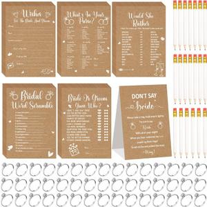 Estune 331 Pcs Bridal Shower Games Supplies, 5 Sets 250 Pcs Wedding Cards 1 Put a Ring on It Bridal Shower Games with 60 Rings and 20 Pencils(Rustic Kraft)