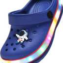 XPKWS Toddler Kids Clogs Boys Girls LED Garden Shoes Light up Sandals Slip on Quick Dry Beach Slippers (Dark Blue,31)
