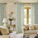 Green Floral Linen Curtains 84 Inch Length for Living Room Bedroom 2 Panels Semi Sheer Curtains Back Tab Olive Patterned Flower on Beige Farmhouse Boho French Country Window Drapes 84 Inches Long
