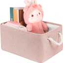Storage Bins with Sturdy Cotton Handles(1 Pack), Fabric Storage Baskets for Organizing use for Office & Home, Book, Clothes, Toys, Closet Boxes (Small, Pink, 12.2x8.3x6.3 inches)