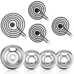 Electric Stove Burner Drip Pans W10196405(8) W10196406(6) Silver+Electric Stove Burner Replacement MP15YA(6") MP21YA(8") Compatible for Whirl-pool Ken-more May-tag Ama-na etc by MIFLUS
