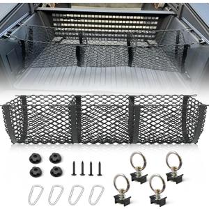RED WOLF 3 Pocket Cargo Mesh Net for 2024-2025 Tesla Cybertruck Trunk Organizer Netting Rear Bucket Storage Net with L-Track Round Ring D-Carabiner Mounting Hook