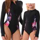 Women and Girls Matching Swimsuit: Long Sleeve One Piece Rash Guard Bathing Suit UPF 50+ (Medium, Black-mommy/Daughter)