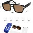 VANLINKER Polarized Trendy Square Double Bridge Aviator Sunglasses for Women Men Retro Vintage Shades VL9835 (Black Frame Brown Lens)