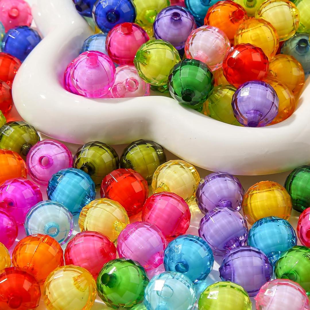 150pcs 16mm Acrylic Beads Candy Color Round Bead Faceted Bead Chunk Bubblegum Beads DIY Beading Hairband Bracelets for Pen Bag Chain Jewelry Making(Color)