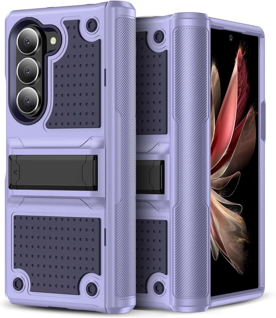 for Galaxy Z Fold 6 Case, Shockproof 2 in 1 Silicone Rubber with Hard PC Rugged Full Body Protection Phone Cover for Samsung Galaxy Z Fold 6, Navy Blue/Purple(YZ-83)