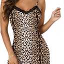 Vrtige Women's Sexy Lace V Neck Strap Full Slip Babydoll Chemise Nightgown Lingerie (XS)