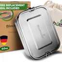 Blockhütte Stainless Steel Lunch Box for Adults I 40oz I with free Sealing I Metal Bento Box with 3 Compartments, Leak-Proof Lunch Container, Metal Food Storage for Travel, Work, Eco-Friendly