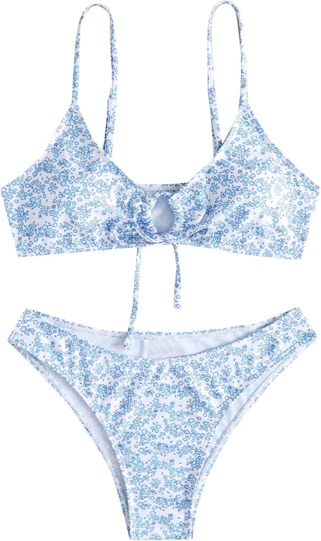 Floerns womens Triangle Top (Large, Blue and White)