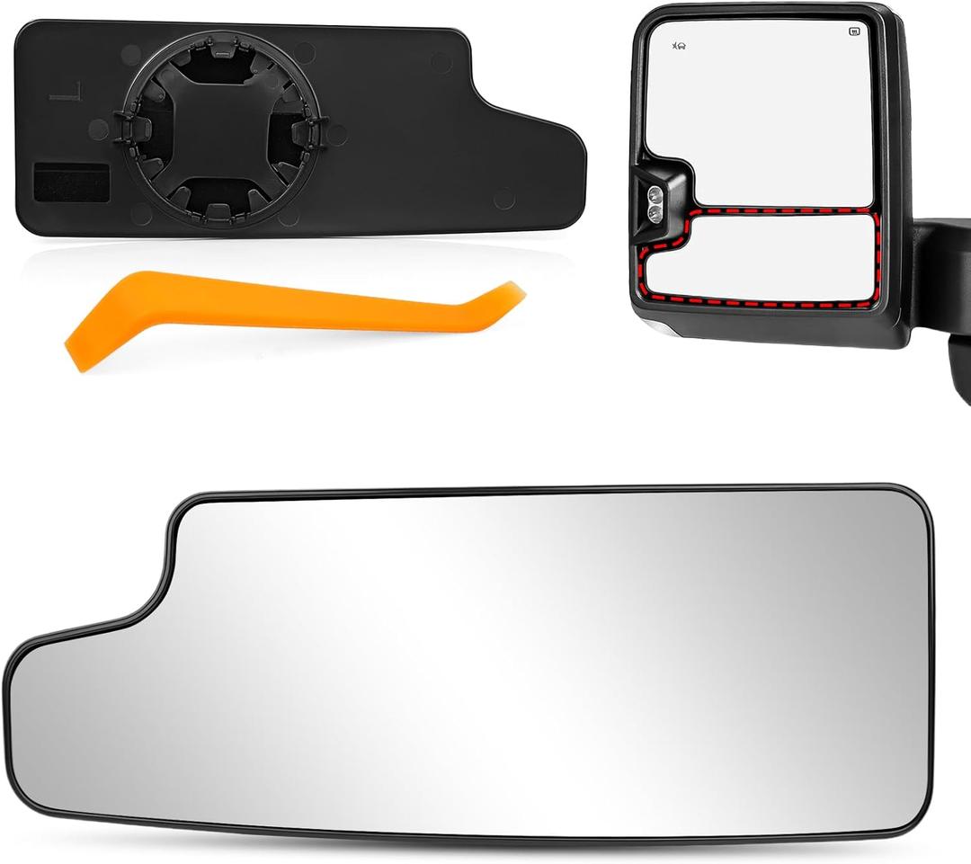 Driver Side Lower Mirror Glass Replacement for 2019 2020 2021 2022 2023 2024 2025 Chevy Silverado GMC Sierra 1500 2500 HD 3500 HD Left Convex Non-Heated Towing Mirror with Back Plate