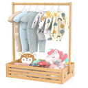 BAMBOOHOMIE Kids Clothing Rack for Toddler, Pets Clothes Rack with Storage Box & Hanging Rod for Dogs/Cats, Baby Clothes Closet Stand for Nursery Room (Natural, Kids)