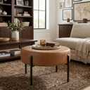 HomePop Modern Round Ottoman, Home Dcor,Upholstered Round Velvet Foot Rest Ottoman - Carmel Faux Leather Small